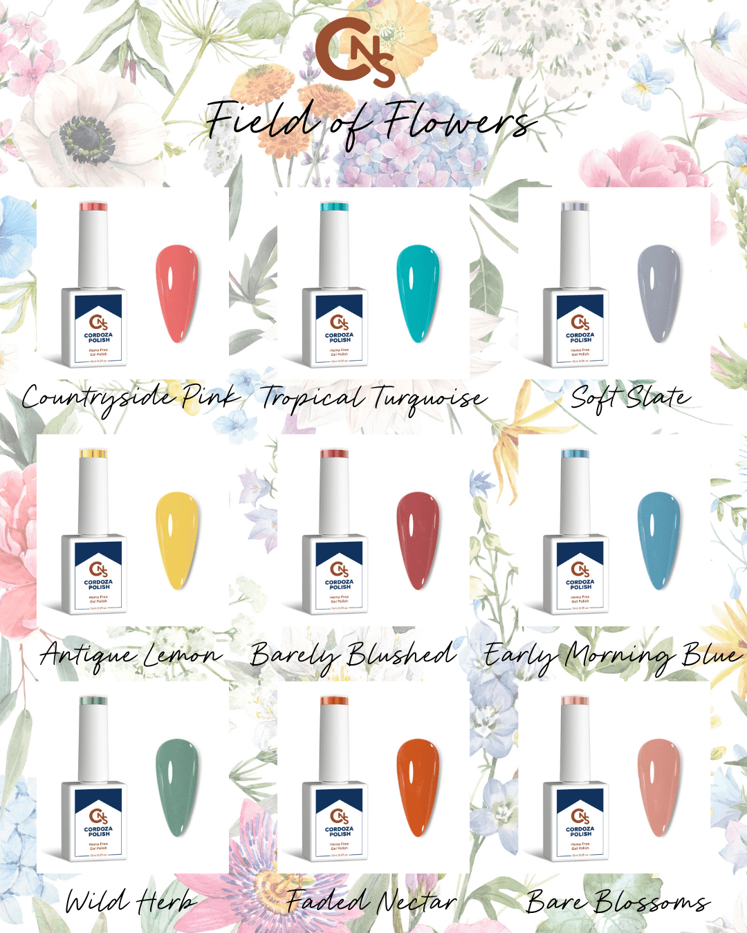 Field of Flowers 9pc Collection - CNS Hema Free Gel Polish