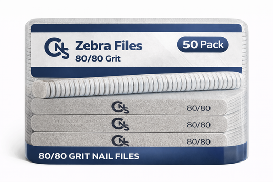 80/80 Grit White Zebra Nail File – Premium Flex Core - 50pc Pack