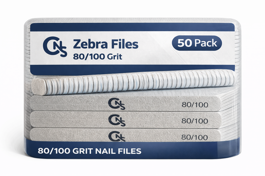 80/100 Grit White Zebra Nail File – Premium Flex Core - 50pc Pack