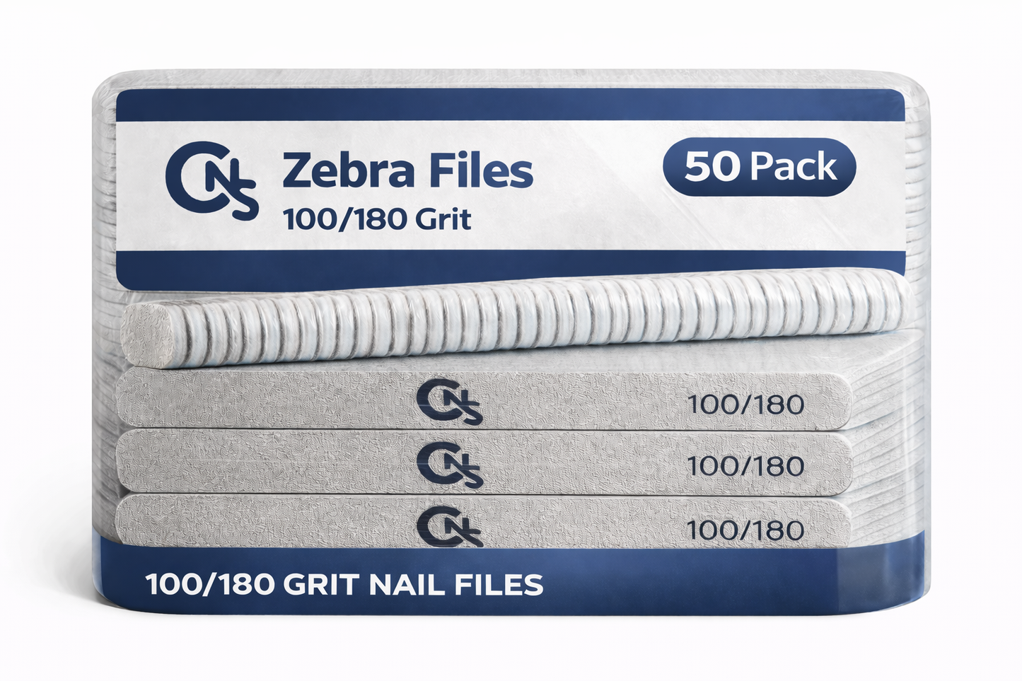 100/180 Grit White Zebra Nail File – Premium Flex Core - 50pc Pack