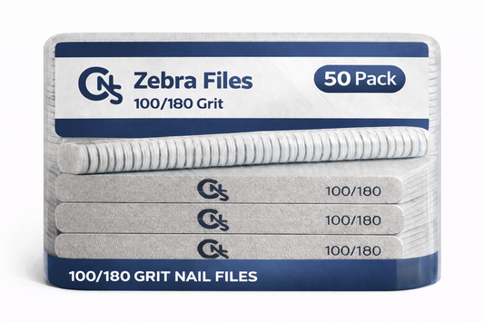 100/180 Grit White Zebra Nail File – Premium Flex Core - 50pc Pack