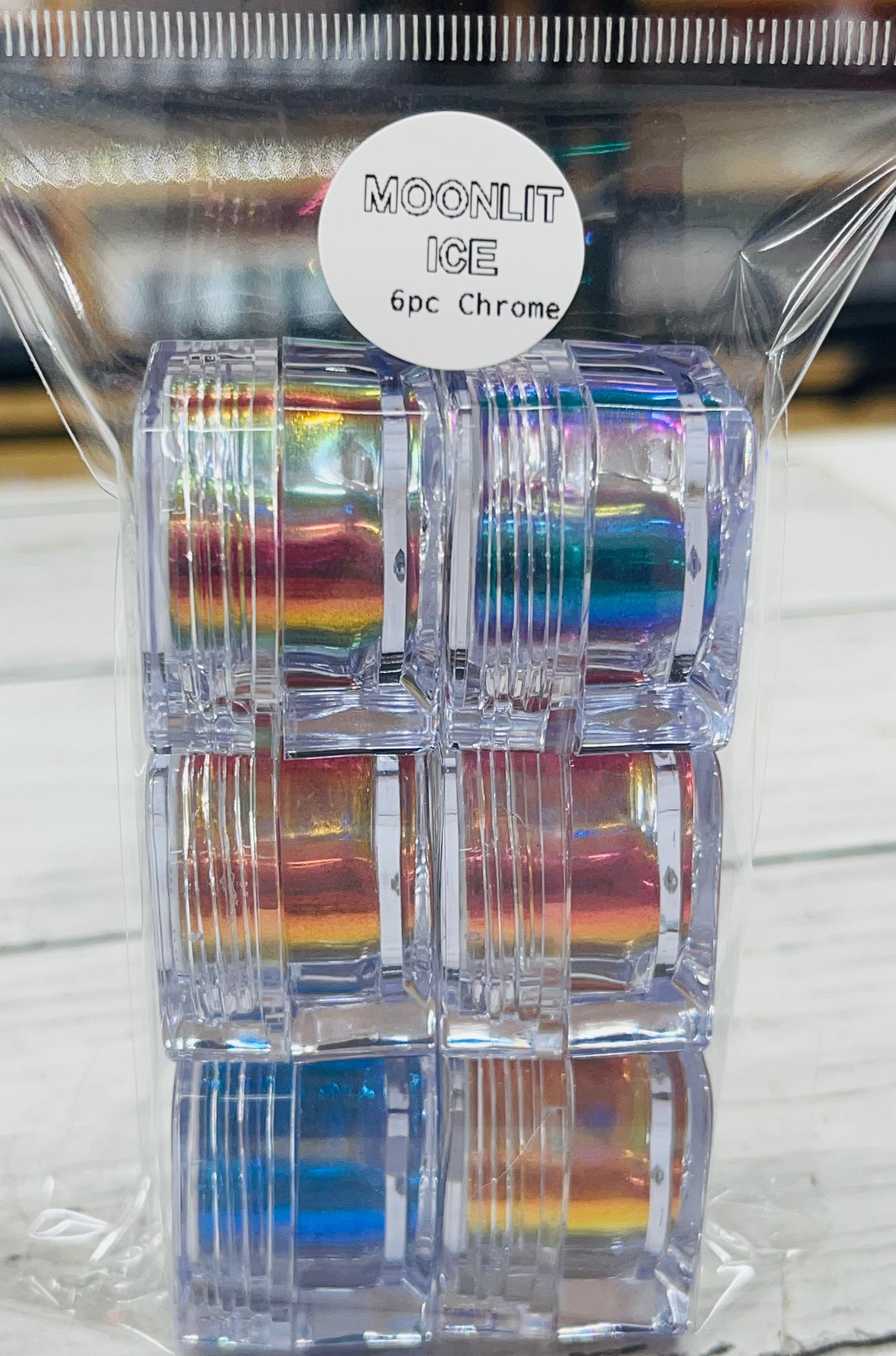 Moonlit Ice Translucent Mirror Powder 6pc | Oil Slick Chrome