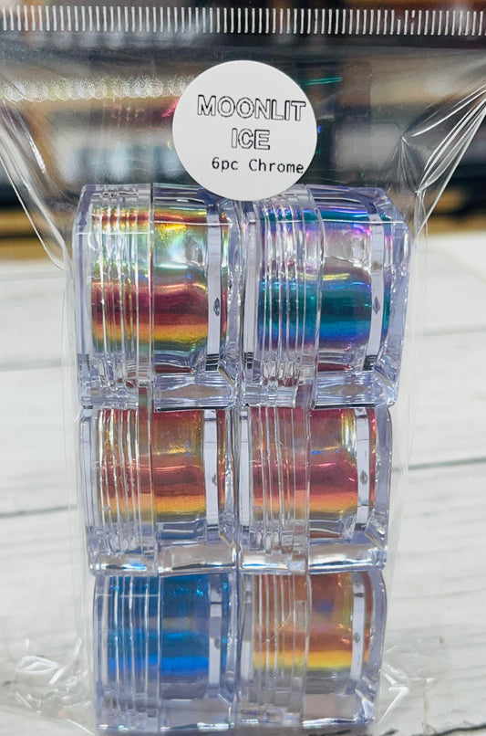 Moonlit Ice Translucent Mirror Powder 6pc | Oil Slick Chrome
