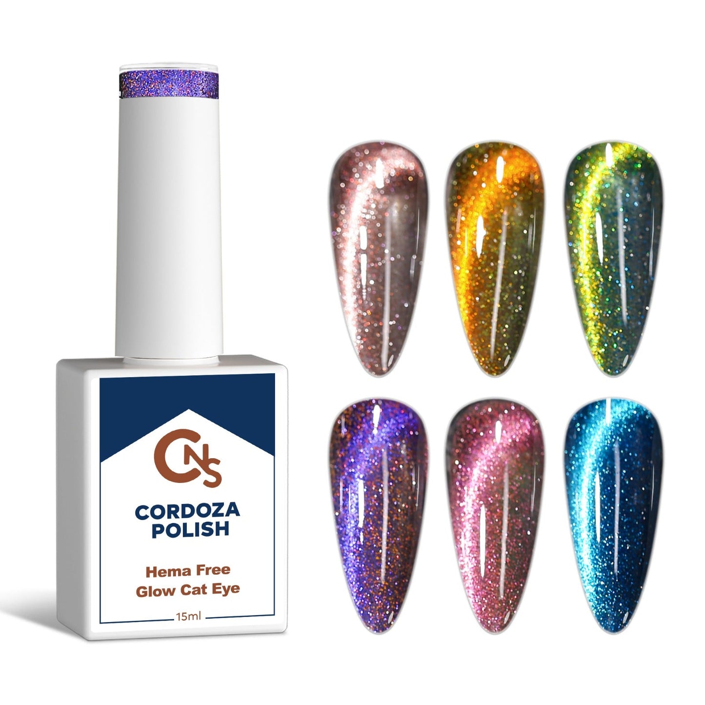 6pc Glow Cateye Collection | Glow-in-the-Dark Magnetic Gel Polish | Hema Free