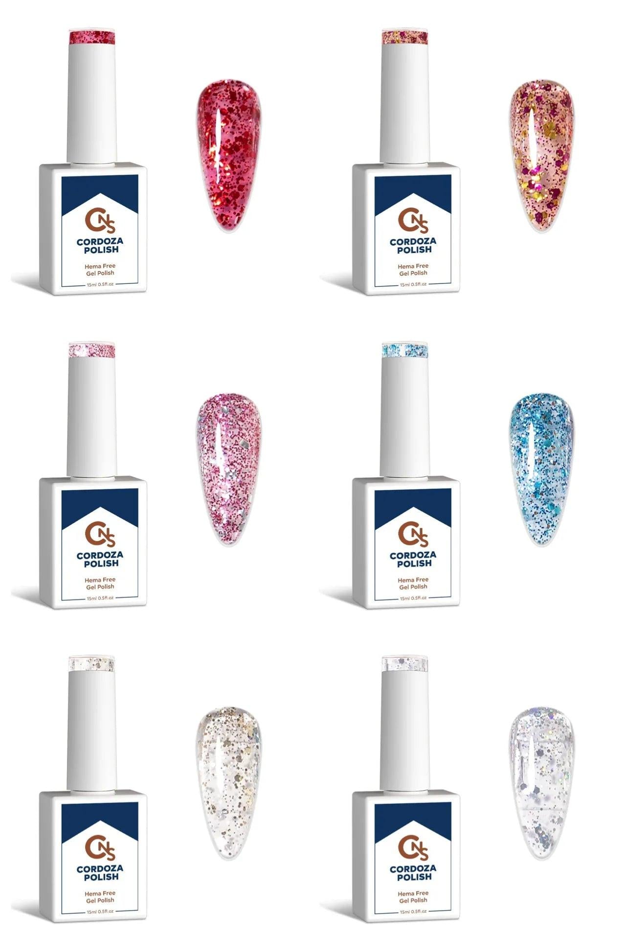 Juicy Gossip 6pc Collection - CNS Hema Free Glitter Gel Polish
